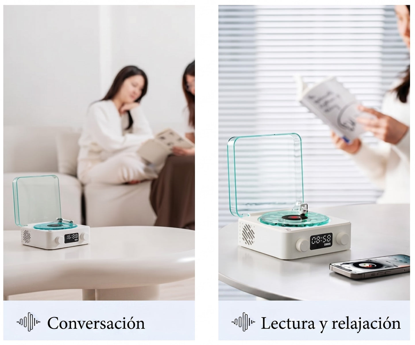 Parlante Altavoz Bluetooth con Reproductor de Vinilo