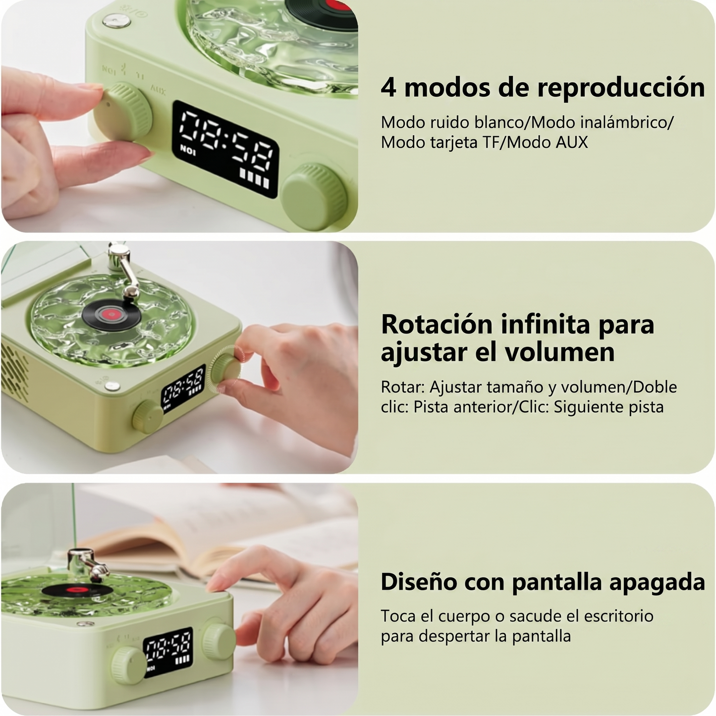 Parlante Altavoz Bluetooth con Reproductor de Vinilo